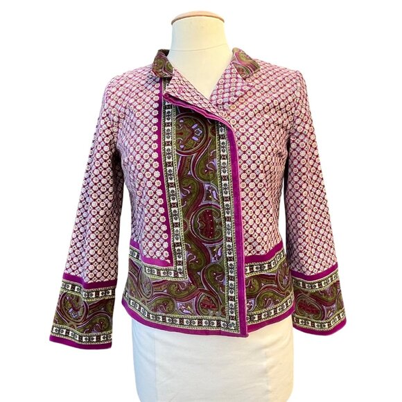 Isaac Mizrahi Velvet Bohemian Paisley Design Purple Grn Jacket Womens Size Small - Picture 2 of 7